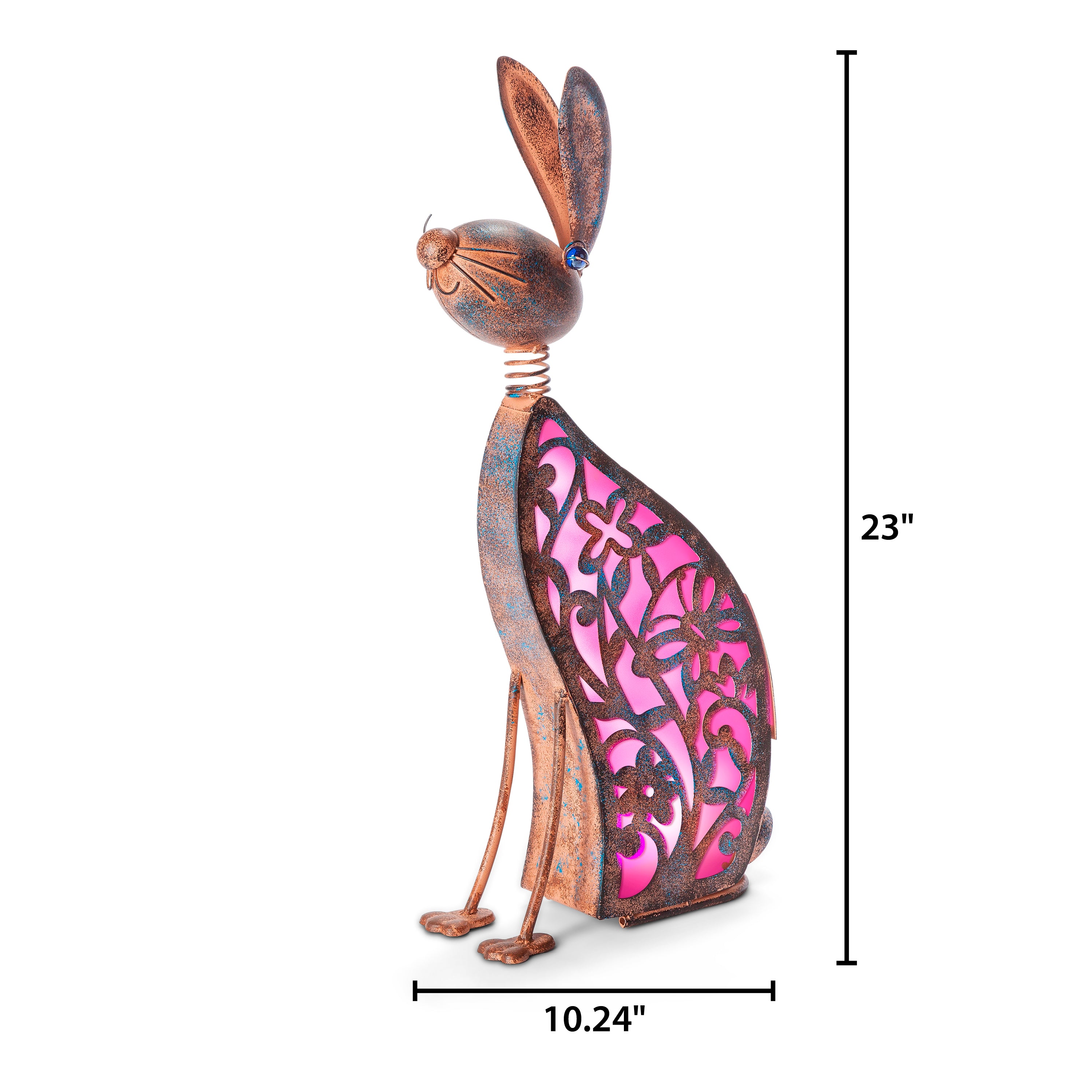 23.03 Inch Pink Outdoor Solar Lighted Metal Rabbit